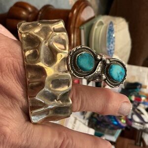 Textured Sterling Cuff and Turquoise Ring Set